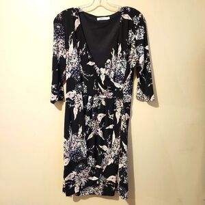 Floral Faux Wrap Style Dress